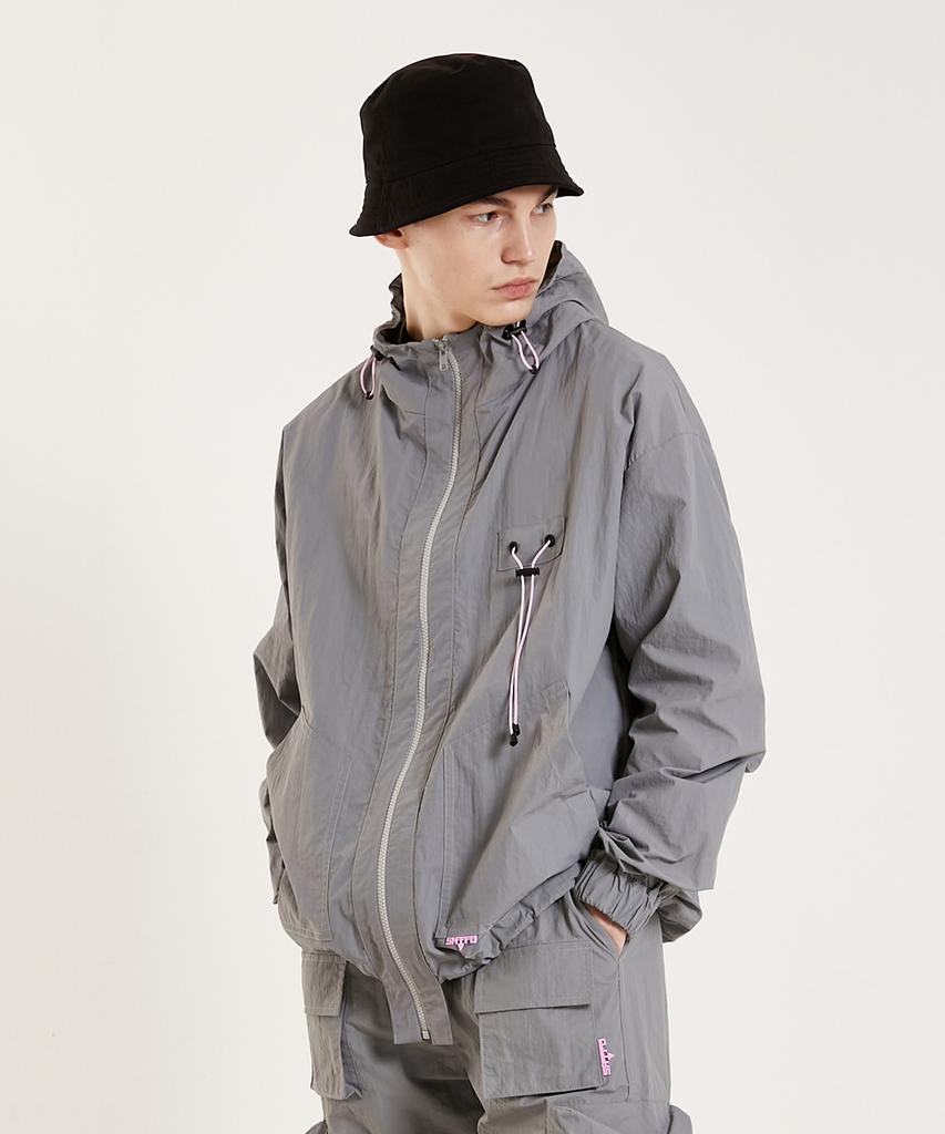 Shvto Windbreaker Hooded Gray Jacket