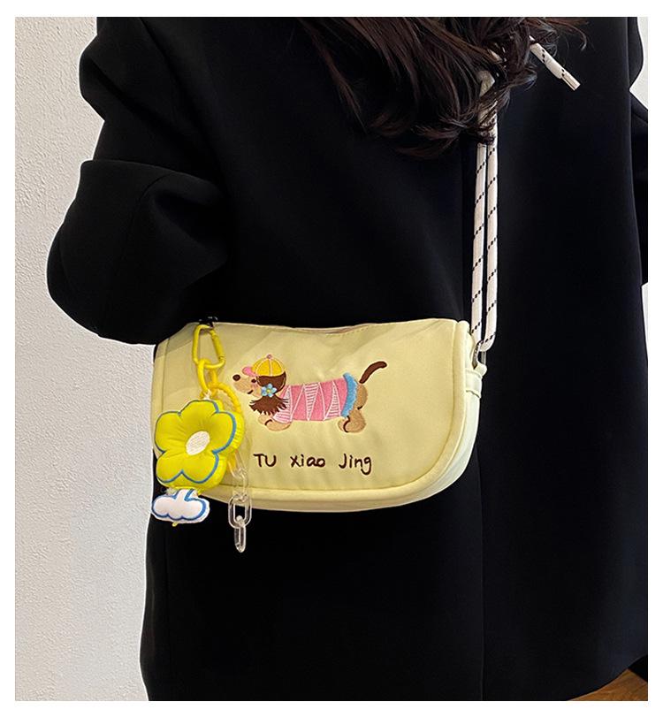 2025 New Cute Cartoon Dog Embroidery Dumpling Shoulder Bag - Lightweight, Colorful, Versatile