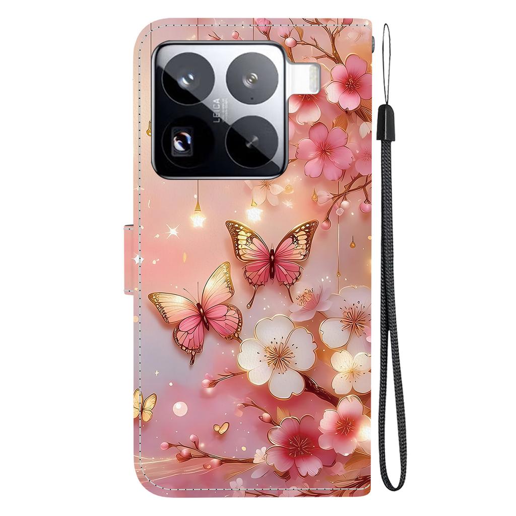 For Xiaomi 15 Pro Leather Case Stand Wallet Pattern Printing Phone Cover with Wrist Strap