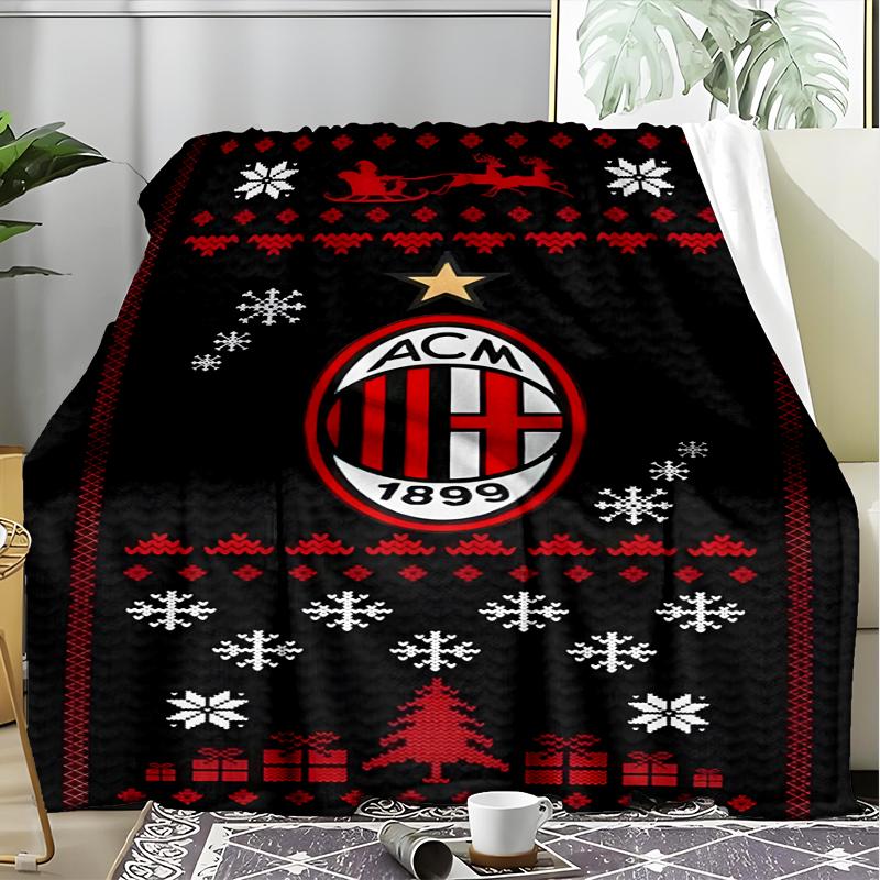1PZ Coperta Morbida in Flanella Stampata Ac Milan per Camera da Letto Adulti Soggiorno Divano Campeggio Viaggio Regali per Fan Regali di Natale