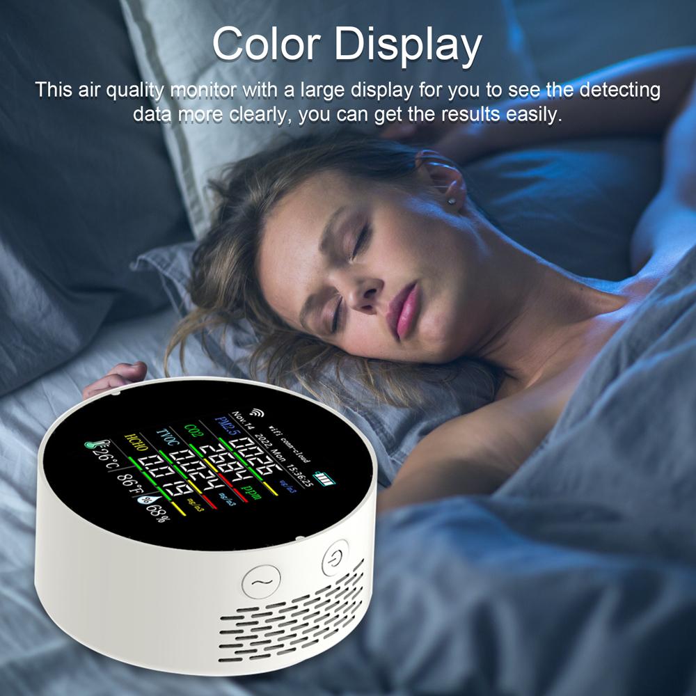 Tuya Wifi Portable Air Quality Meter 7in1 PM2.5 CO2 TVOC HCHO AQI Temperature Humidity Tester Color