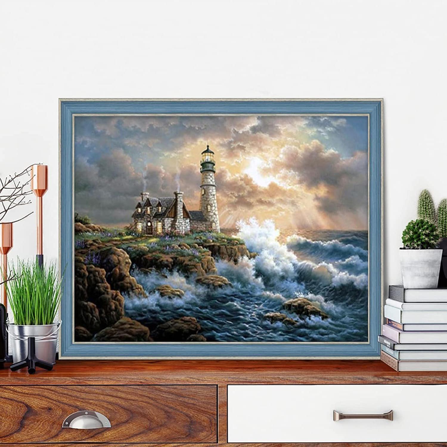 

5D DIY Алмазная картина Приморская сторожевая башня Алмазная вышивка Полный набор Наборы для вышивки крестом Домашний декор Подарки Round 30x40cm