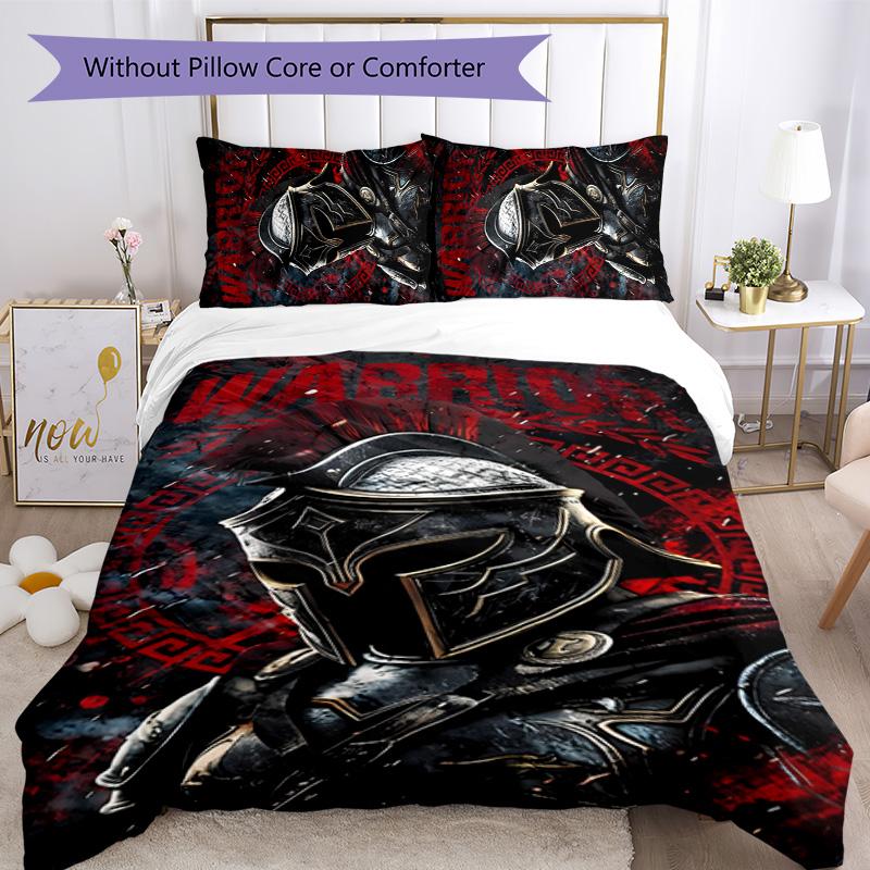 Gladiator Helmet 3pcs Bedding Set Duvet Cover Closure Includes 1 Duvet Cover & 2 Pillowcases for All Seasons Bedroom Home Dorm Decor