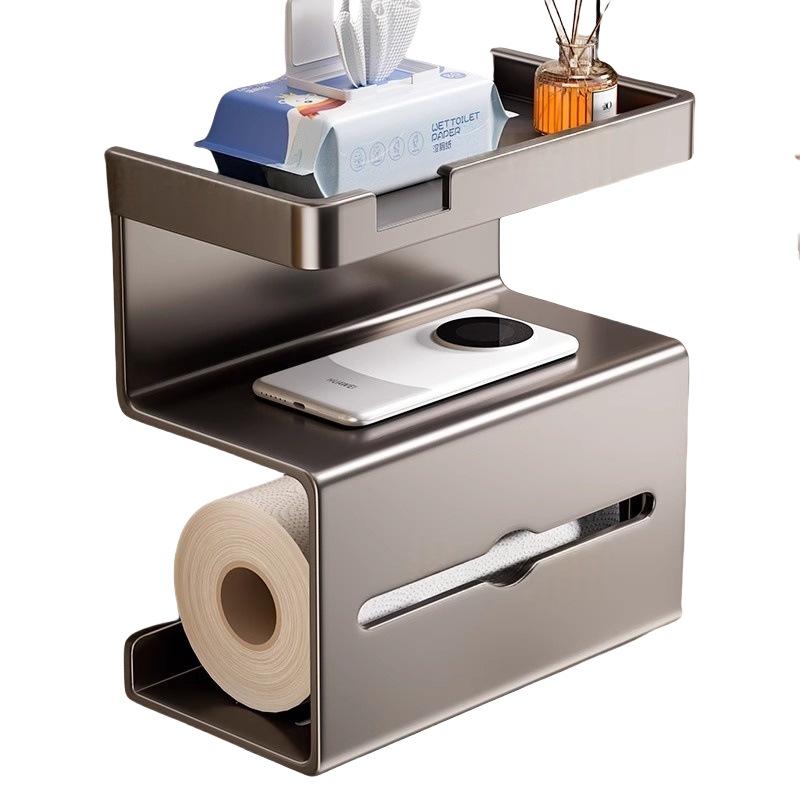 Toilettenpapierhalter Ohne Bohren Badezimmer Mehrzweck-Aufbewahrungsregal Toiletten-Wand-Tissuebox Mehrschichtiger Haken