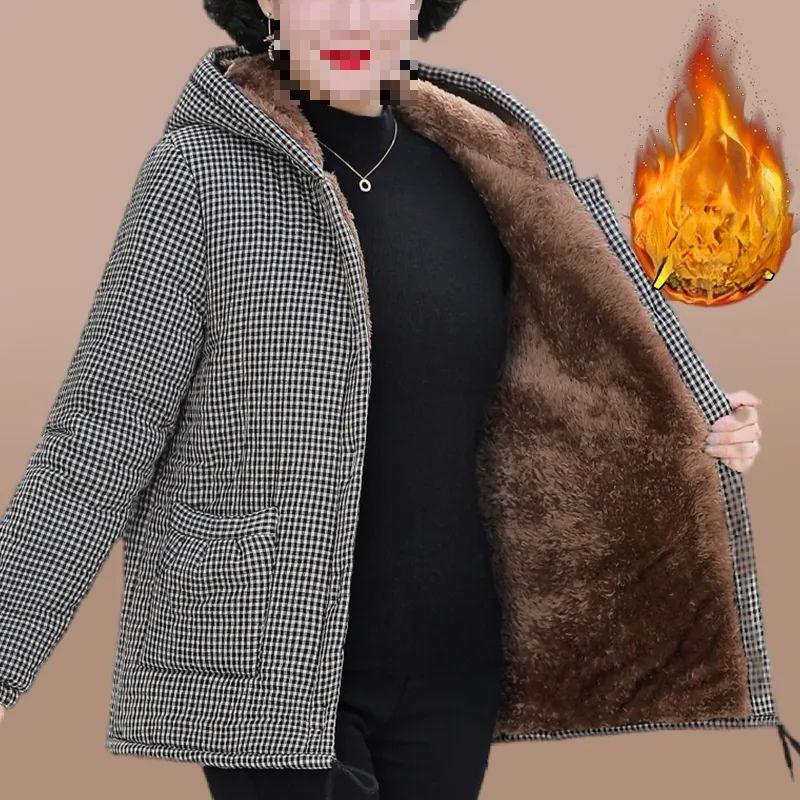Giacca Imbottita Spessa con Velluto Interno Invernale da Donna Taglia Larga Giacca Imbottita con Cappuccio Larga Calda Giacca Imbottita a Quadri