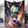 Cartoon Pikachu Bulbasaur Printed Flannel Blanket For Office Travel Comfort Leisure Camp Multifunctional Universal Blanket Gife