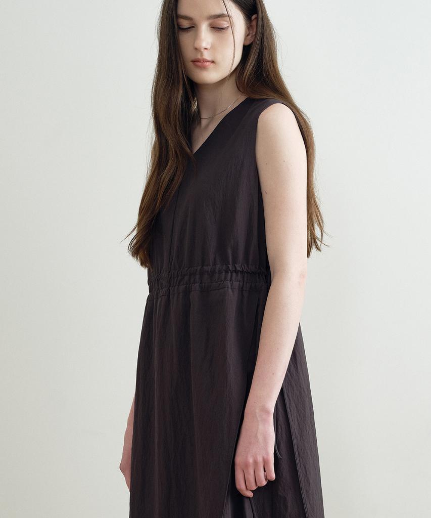 Make A Toast Drawstring V-Neck Dress Dark Gray Mbfsop002Dg