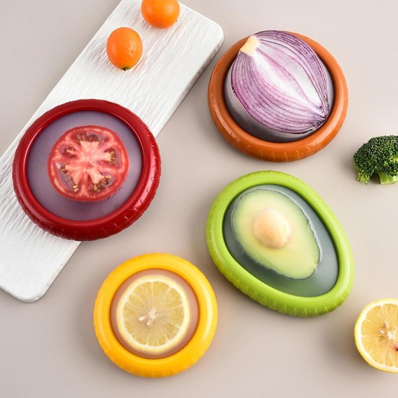 1pc/4pc Fruit Preservation Box Film Food Box Red, Green, Orange Yellow Sealed Breeder Avocado Tomato Onion Lemon