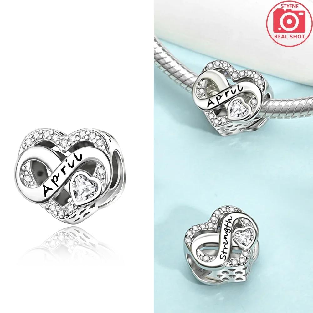 Charms Plata Originales Month Heart Beads For Charms Copper Bracelet Jewelry Beads Jewellery Making Women'S Gift Choice