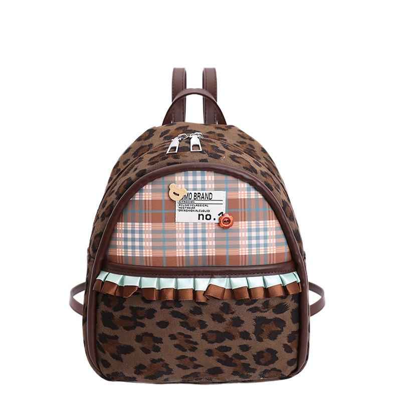 Fashion Leopard Print Backpack For Women With Nylon Material And Pouch Pocket For Daily Use