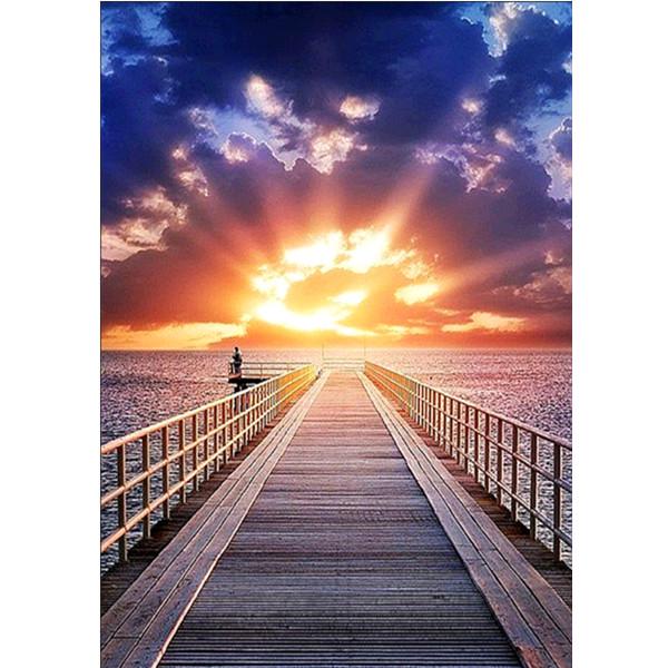 5D DIY Полный Круг Алмазная Картина Парусник и Замок Алмазная Вышивка 20X30CM