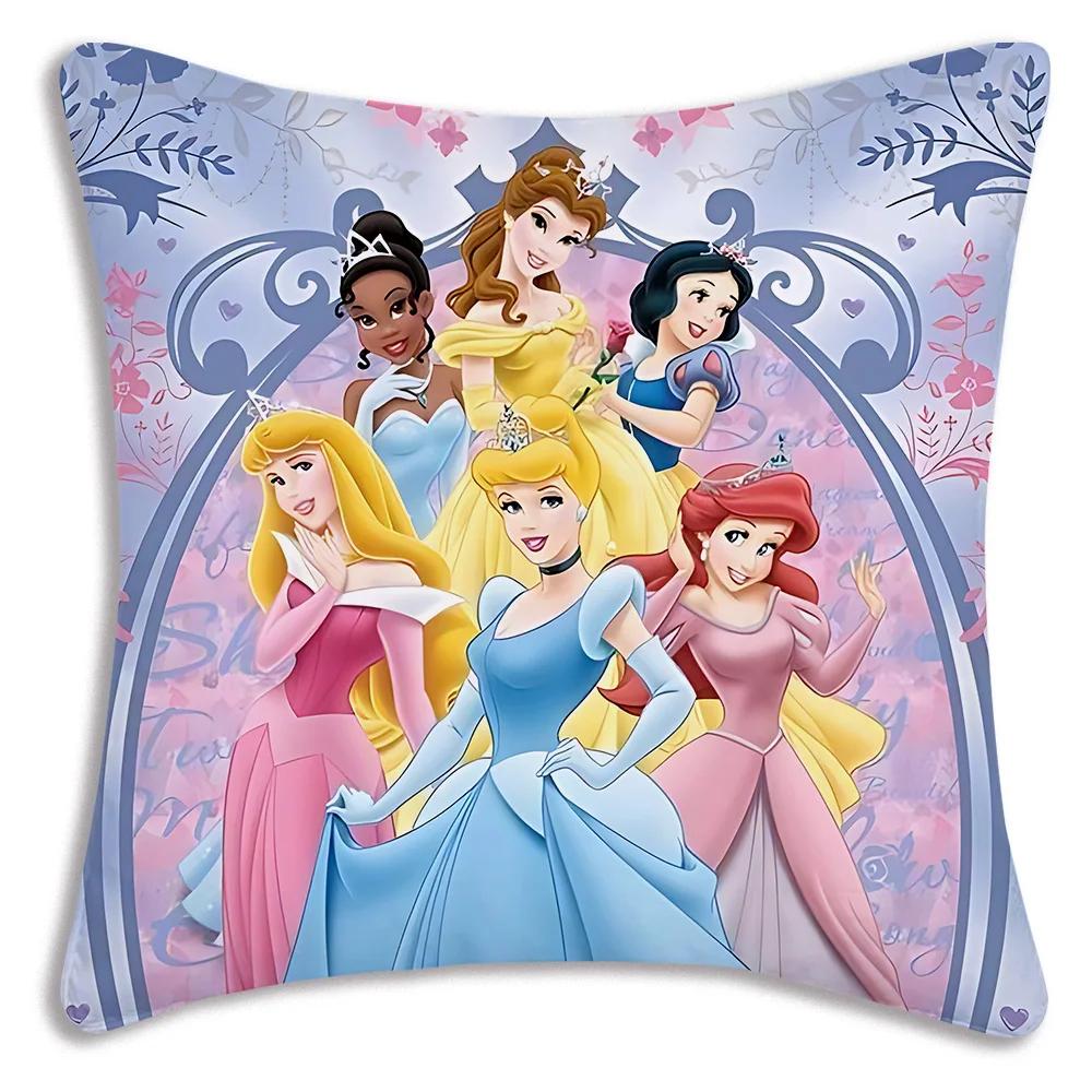 Pillow Covers Cartoon Cute Disneys Elsa Ariel Princess Sofa Decorative Home Double-sided Printing Short Plush Cute Cushion Cover