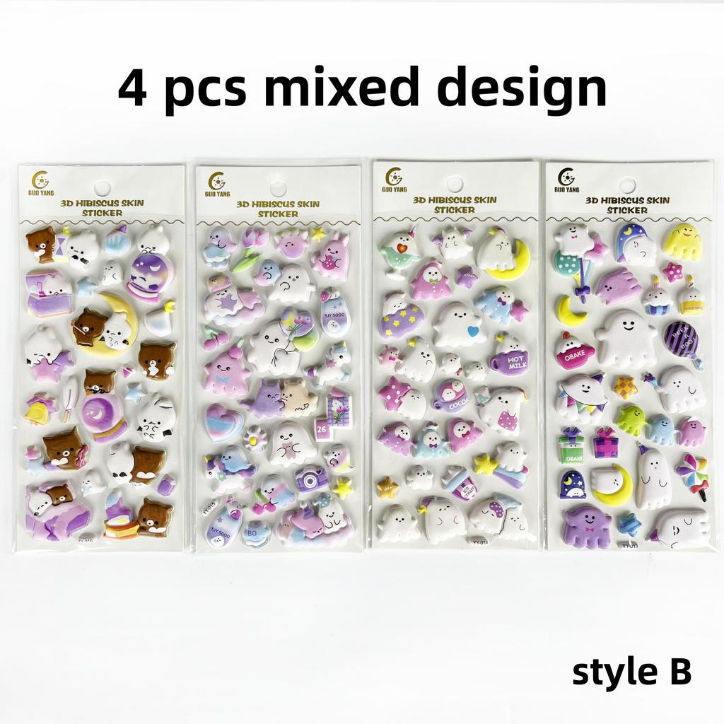 1 pc/4 pcs Cartoon Animals Pets Bear Ghost 3D Puffy Stickers Scrapbooking Diy Journal Stationery Sticker Decor School Supplies
