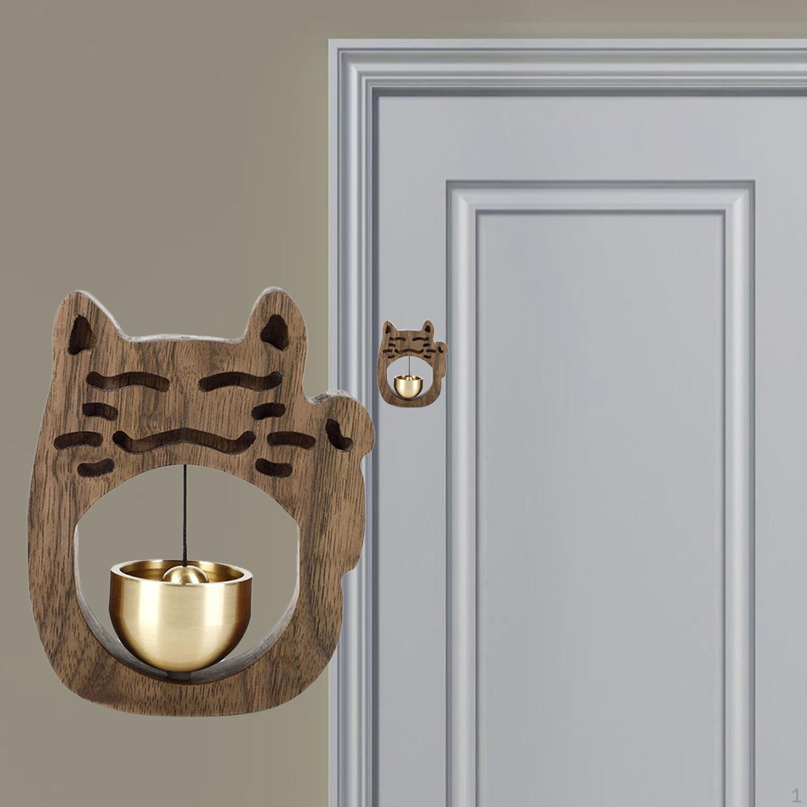 

Cat Shape Door Wind Chime Pendant Decor Copper Bell Sound Wood Metal Windchime Feng Shui for Black walnut