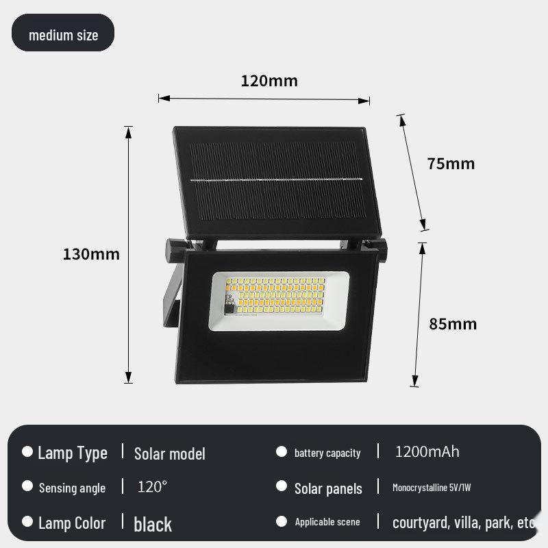 Foldable Solar LED Floodlight with Motion Sensor - Ultra-Bright Outdoor Courtyard Wall Light