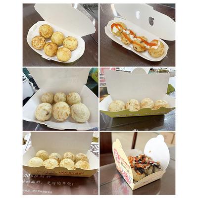 Ready Stock 50Pcs Japanese Takoyaki Disposable Paper Boxes Octopus Ball Takeaway Food Containers Food Packaging Box