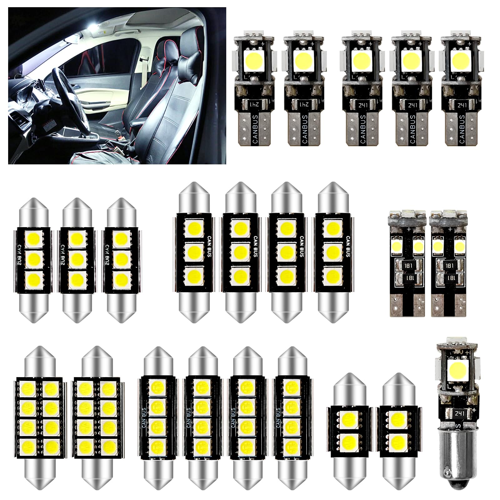 

23pcs LED Room Lamp Set for T10 2835 BA9S T10 5050 T10 31mm 36mm