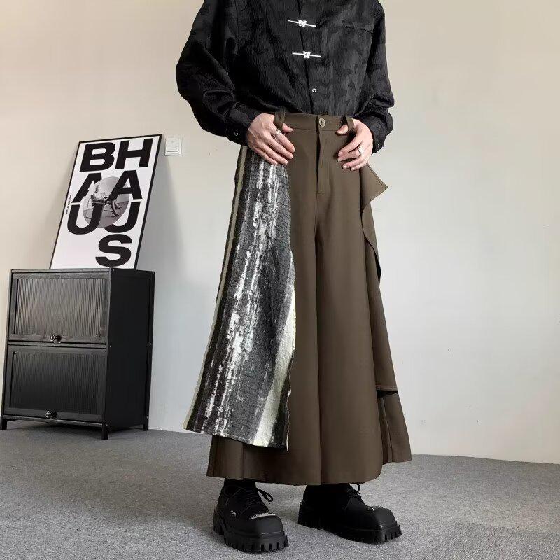 Men's Spring & Autumn Chinese-Style Wide-Leg Skirt Pants with Yamamoto Yohji Kendo Samurai Influence