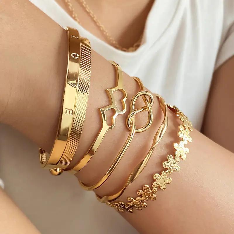 Punk Geometric Flower Knot Heart-shaped Design Bracelet Bohemian Retro Layered Open Bracelet Women's Casual Daily Party Zircon