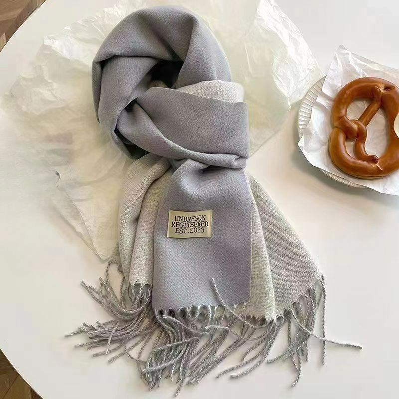 Autumn and Winter Korean Version of The Solid Color Imitation Cashmere Double-sided Tassel Scarf Female Thickened Student Dual-use Shawl Trend