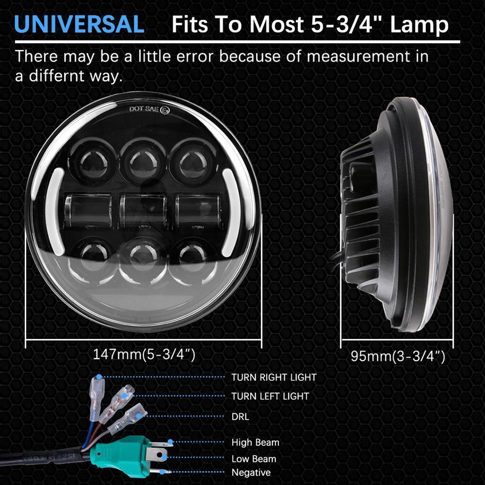 5,75 Zoll runder LED-Scheinwerfer mit Halo-Ring DRL, bernsteinfarbenem Blinker für Honda Shadow Aero Phantom VLX 600 750 VT 1100 1300 1800