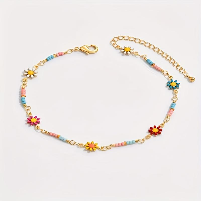 

Colorful Chrysanthemum Boho Beach Anklet, Fashion Minimalist Floral Foot Jewelry