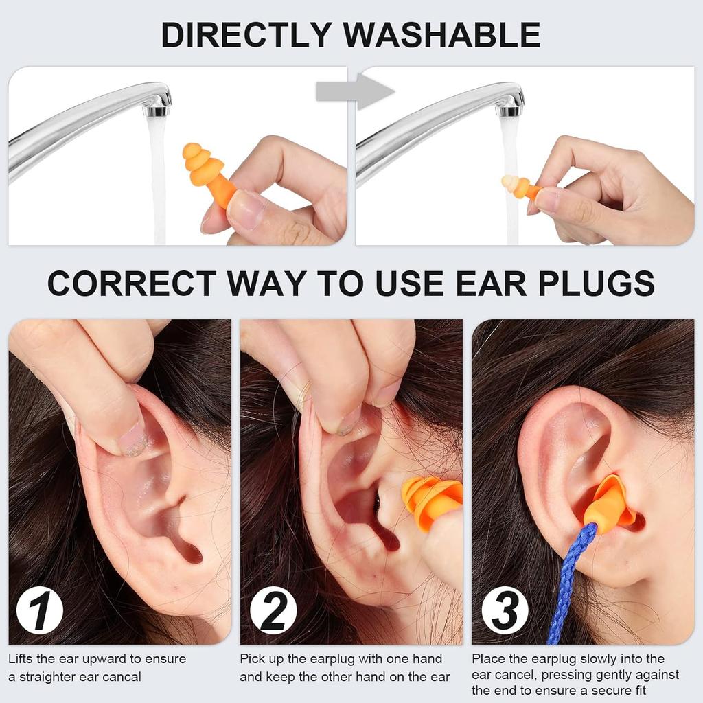 50 Pair Reusable Silicone Ear Plugs with Cord Individually Wrapped Hearing Protection Noise Cancelling Earplugs for Work Sleep