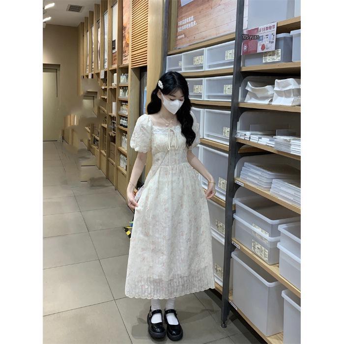 Elegant Waist-Cinched Floral Lace Summer Dress for Women XL