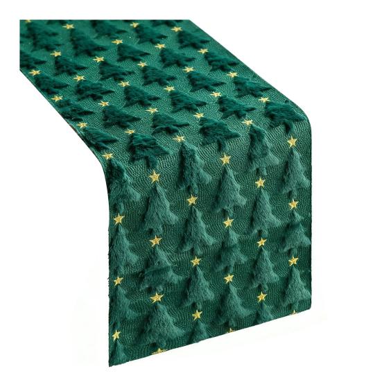 

Зеленая скатерть-дорожка на рождественскую елку 13x72 дюйма Мягкая плюшевая жаккардовая скатерть-дорожка из искусственного меха для праздничного декора кухни и обеденного стола B