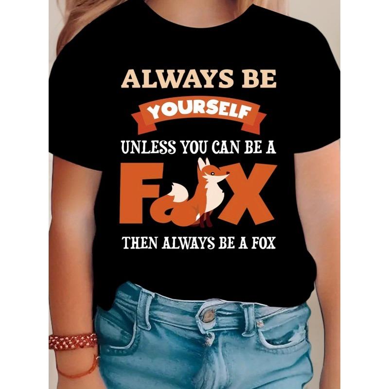 

European sizes Summer Fashion Short-Sleeve T-Shirt for Girls, Featuring a Casual And Versatile Fox-Themed Print Top 164cm чорний