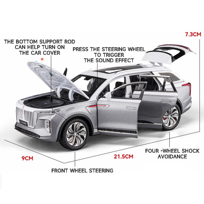 1/24 skala HongQi E-HS9 SUV Legering New Energy Car Model, Diecast Metal Lekekjøretøy Bilmodell Simulering Lyd og lys Barnegaver
