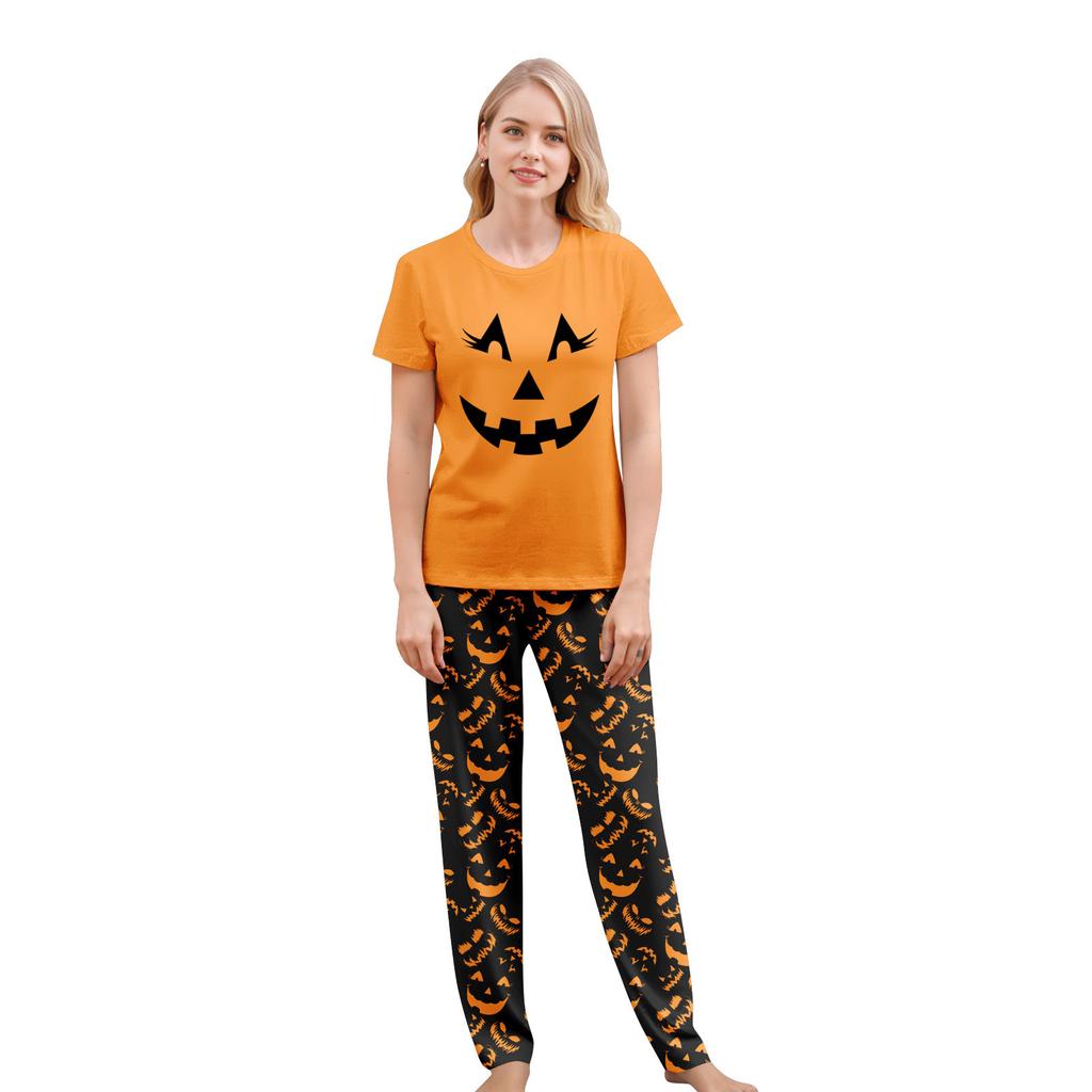Print Cute Family Set Pajamas, Home Clothes, Family Set Short Sleeve Top Pants Set