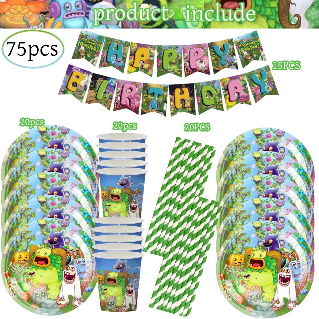 My Singing Monsters Födelsedagsdekorationer 20 personer Engångsservis Duk Tallrik Baby Shower Barnpresent Gåva Pojkfest Tillbehör