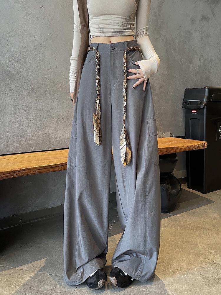 American Style Wide-Leg Woven Belt Pants: Women s 2026 Spring/Summer Casual Workwear 2XL