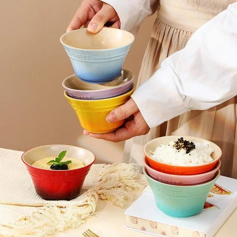 4.5inch Ceramic Bowls Japanese Rainbow Gradient Color Rice Bowl Fruit Salad Ramen Bowls Kitchen Dessert Salad Steamed Egg Bowls