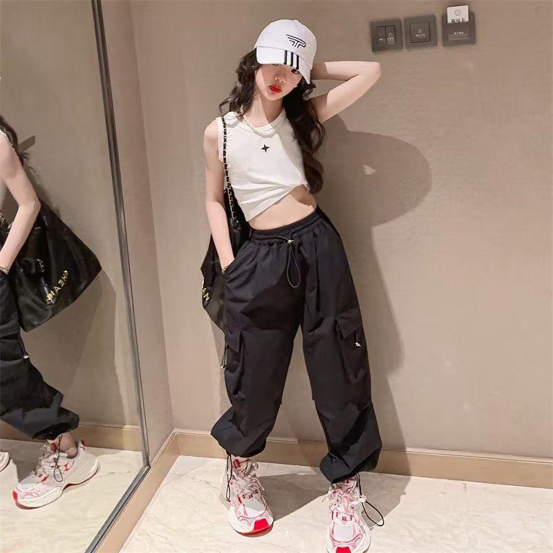 Girls' Autumn/Winter Velvet Cargo Sweatpants with Big Pockets - Trendy and Warm Style