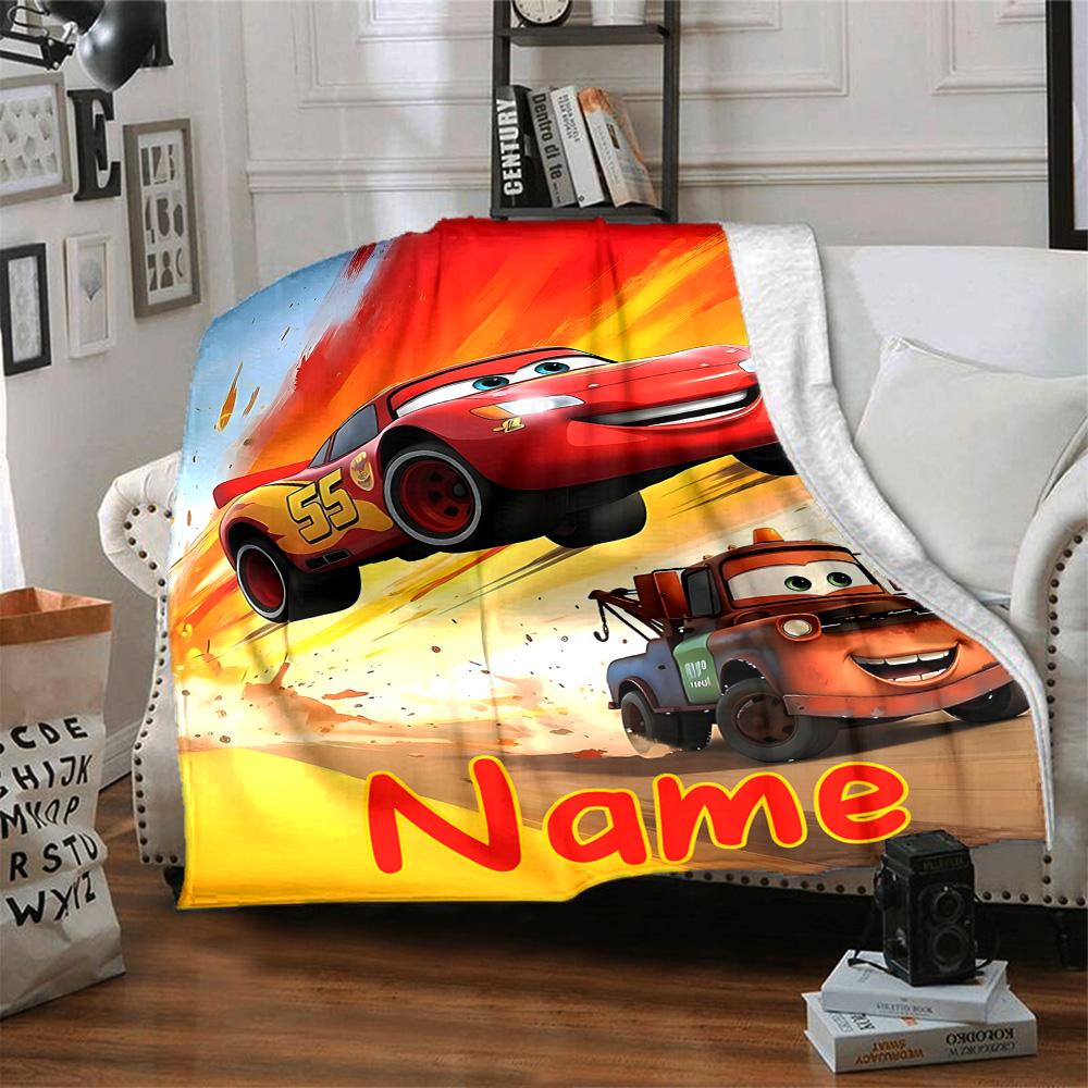 Custom Name Mcqueen Adventure Flannel Blanket for Super Soft Cute Comfort Blanket for Travel Bedding Couch Sofa Blanket
