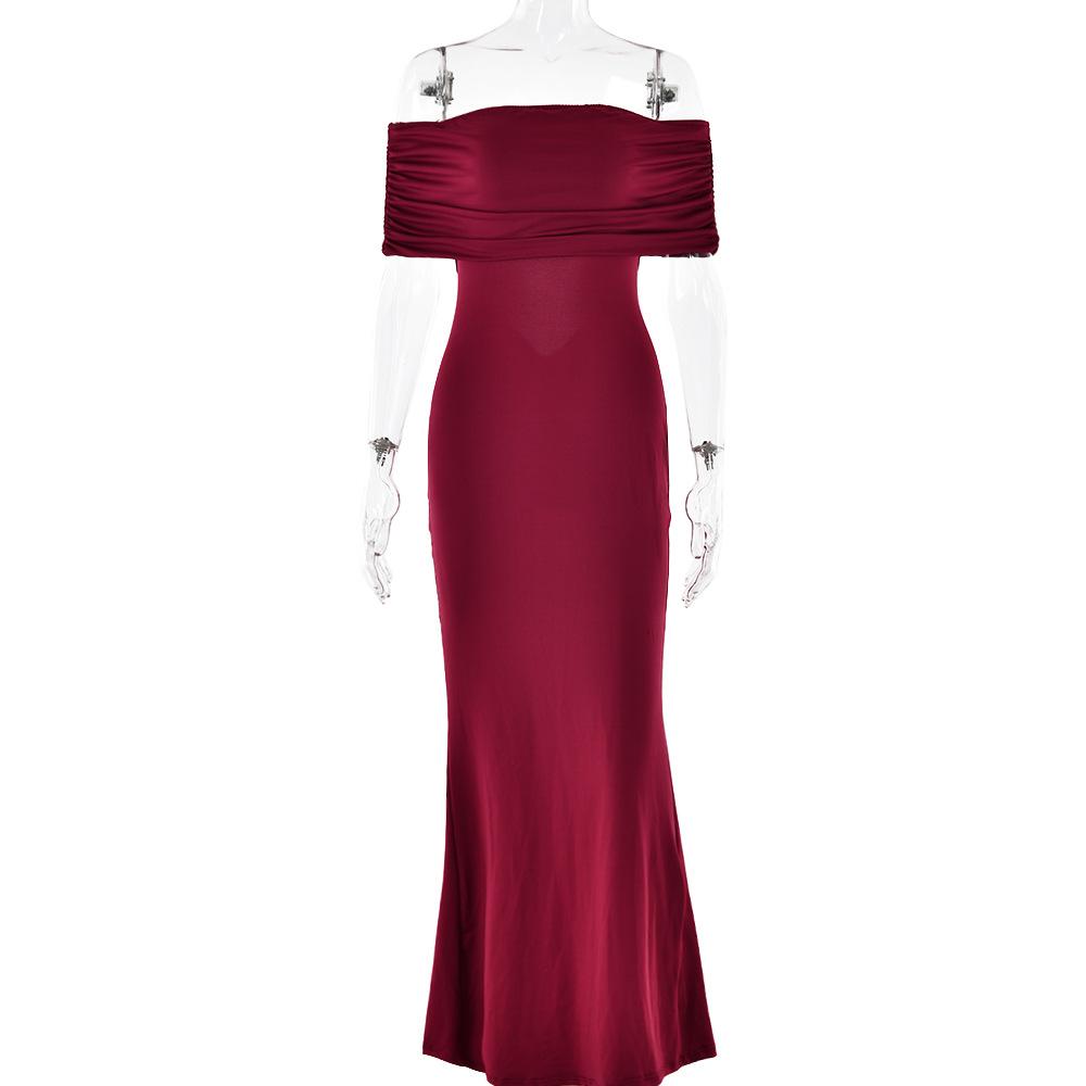Women's Off Shoulder Sleeveless Maxi Dress Slim Fit High Waist Sexy Backless Mermaid Dress