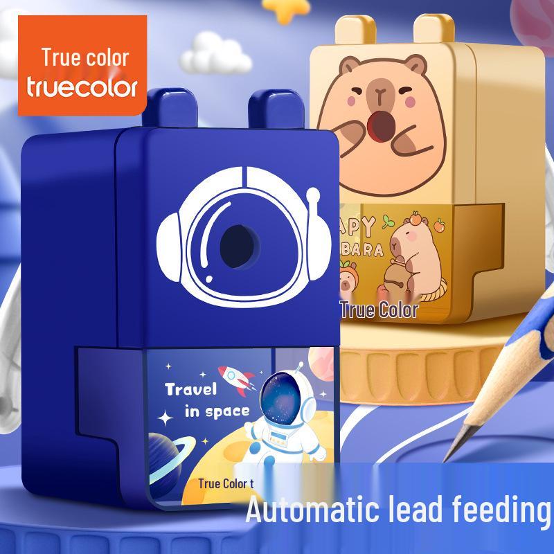 True Color Auto Lead Advance Hand-Crank Sharpener for Elementary Students - Multifunctional, Small, and Ideal for Student Use