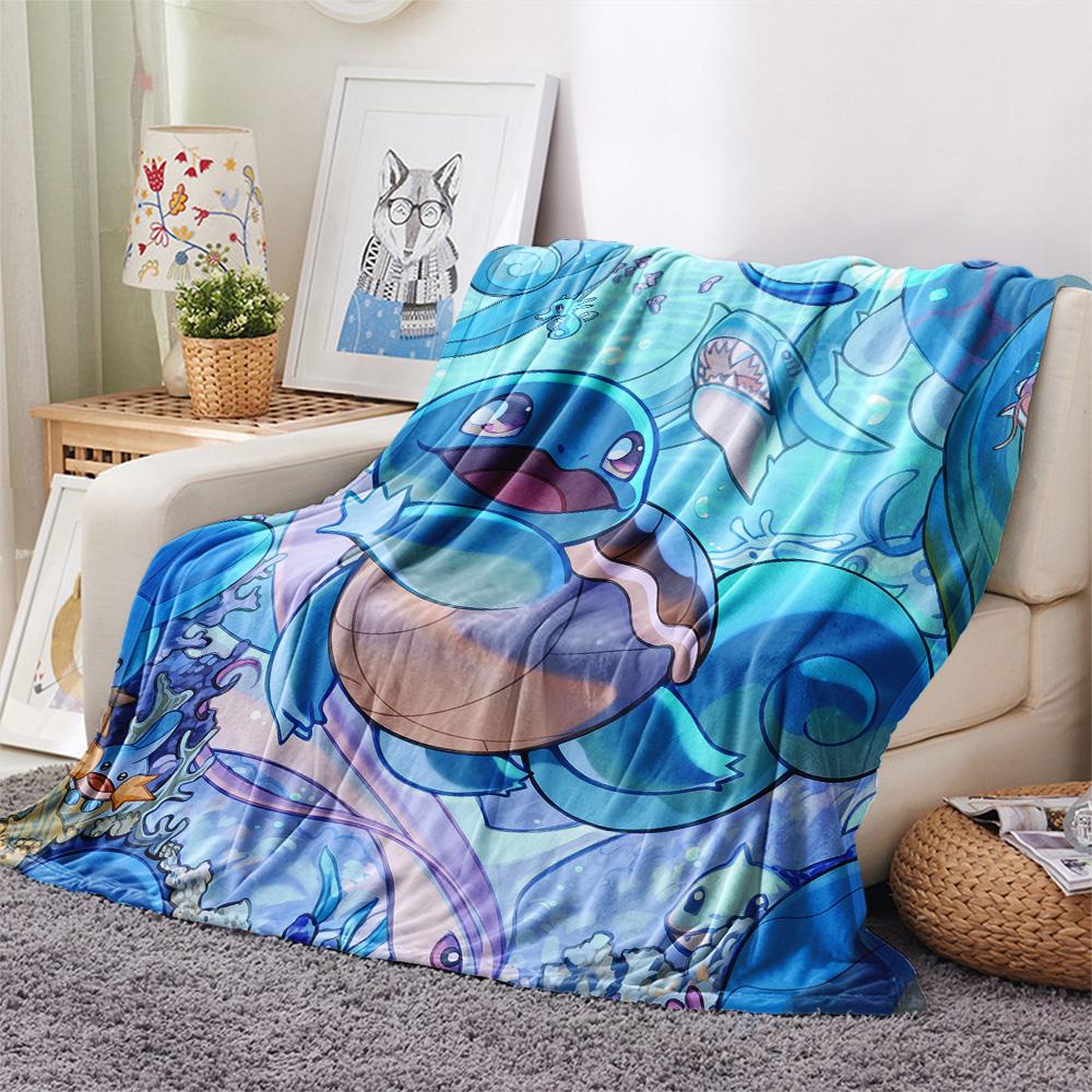 Süße Squirtle-Print Flanelldecke, Hohe Qualität, Bequem für alle Jahreszeiten, Heimdekoration, Wärme und Komfort