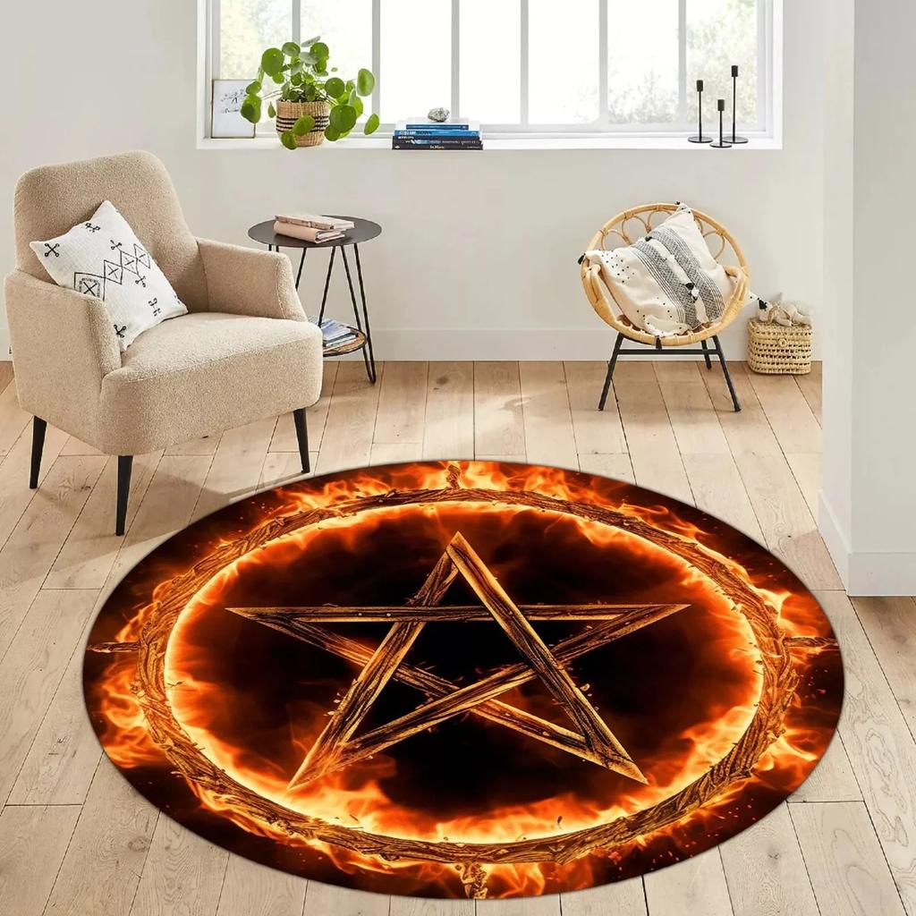 Flame Five-pointed Star Round Rug Children's Room Climbing and Playing Non-slip Decorative Carpet Plush Washable Carpet