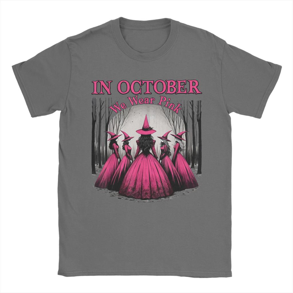 Streetwear T-Shirt Retro im Oktober tragen wir Pink Hexe Brustkrebsbewusstsein Baumwoll-T-Shirts Trendy Y Kurzarm-Tops