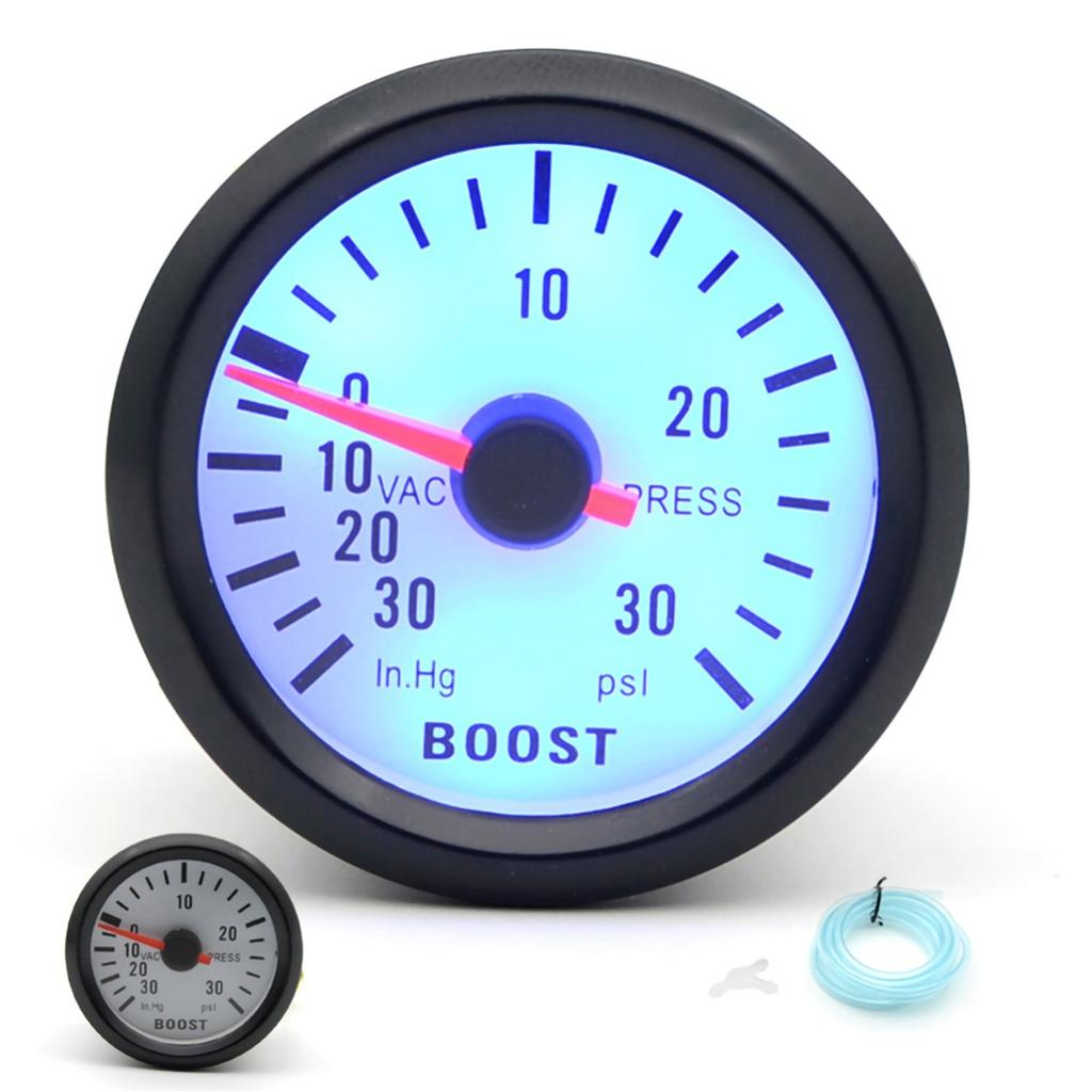Universeller Ladedruckanzeiger Vakuumdruckmesser 0‑30PSI 12V Blaues LED-Zifferblatt 52mm Ø für Autos Motorräder