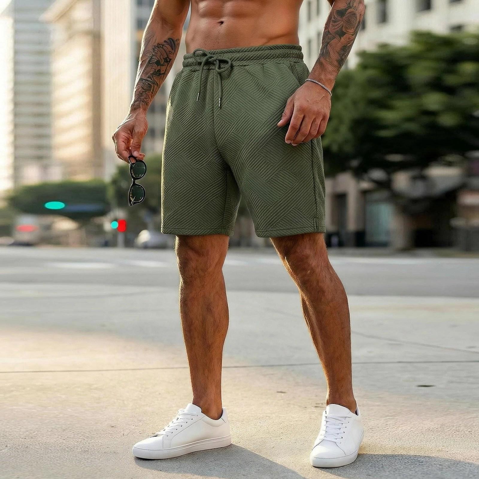 Men s Elastic Waistband Knitted Pants - Five-quarter Mid-length Shorts With Pockets L