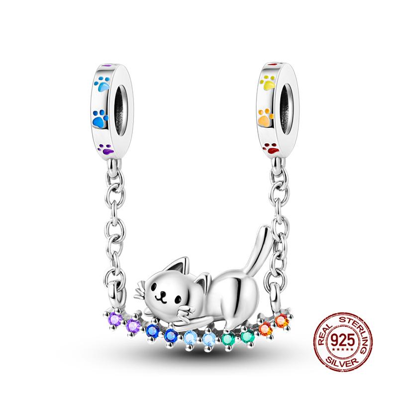 Original Charms Copper Cat Hammock Double Ring Pendant & Swing Charms Fits 3Mm Original Bracelet Women Diy Jewelry