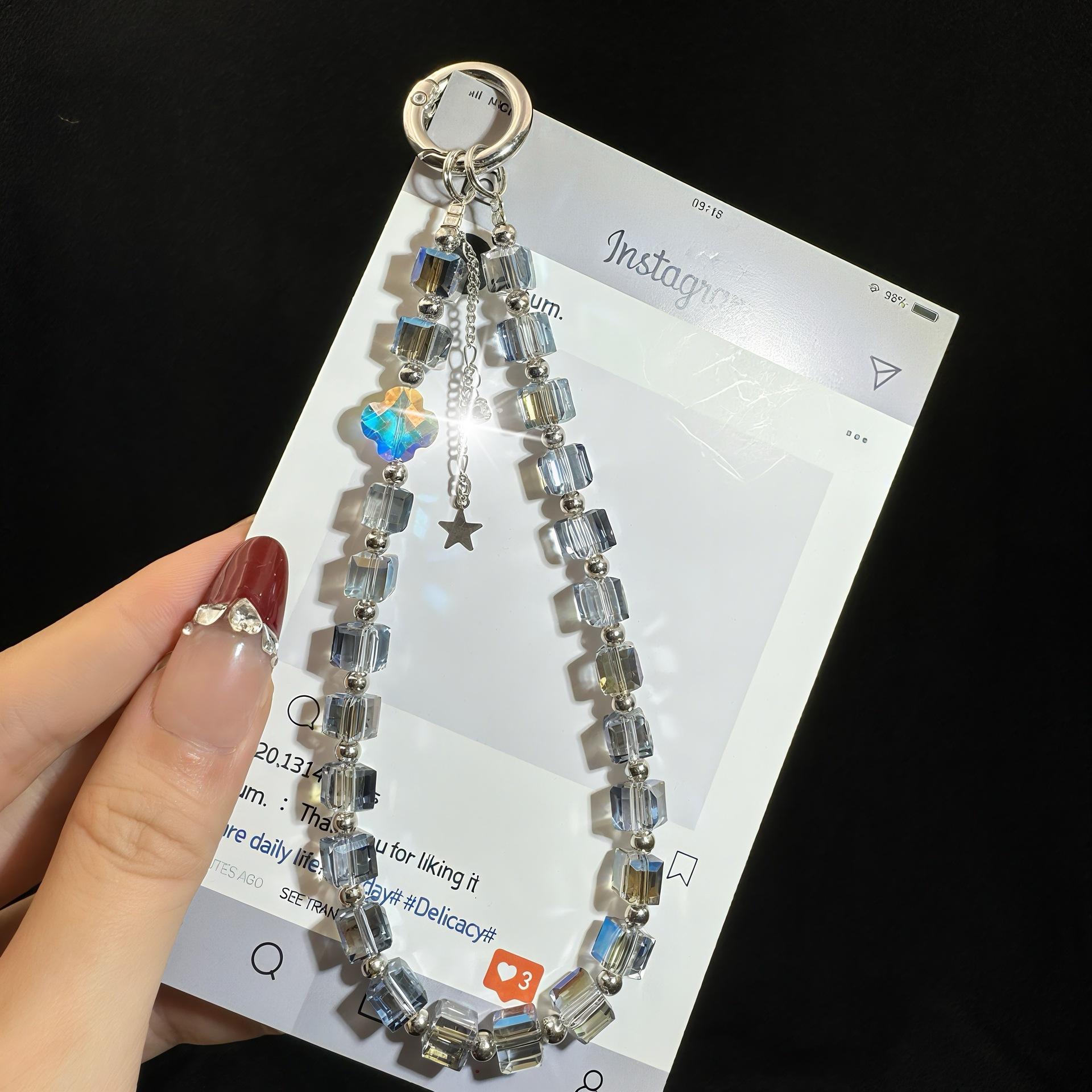 

High-end fashion square crystal mobile phone chain hanging decoration hand-beaded hand chain mobile phone case pendant mobile ph
