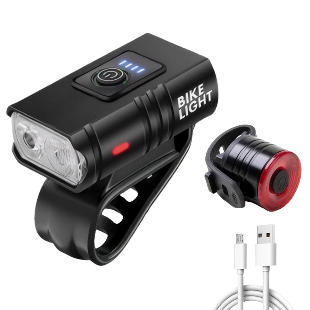 LED Bike Handlebar Flashlight IP44 Waterproof with Tail Light Powerful Bike Front Light Power Display Riding Safety Accessories