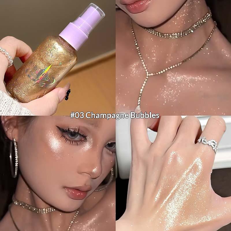 Cappuvini Peach Body Glitter Spray Diamond Sparkling Highlighter Liquid Champagne Bronzer Shimmer Full Body Shiny Cosmetics 65G