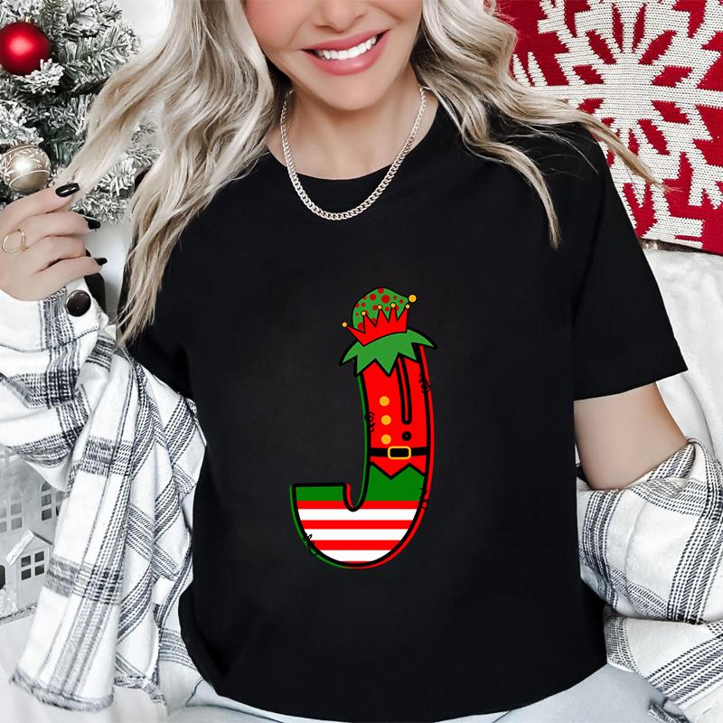 Womens Christmas Alphabet AZ Graphic Print Tshirt Holiday Casual Top with Santa Letters Perfect for Xmas Party Street Wear