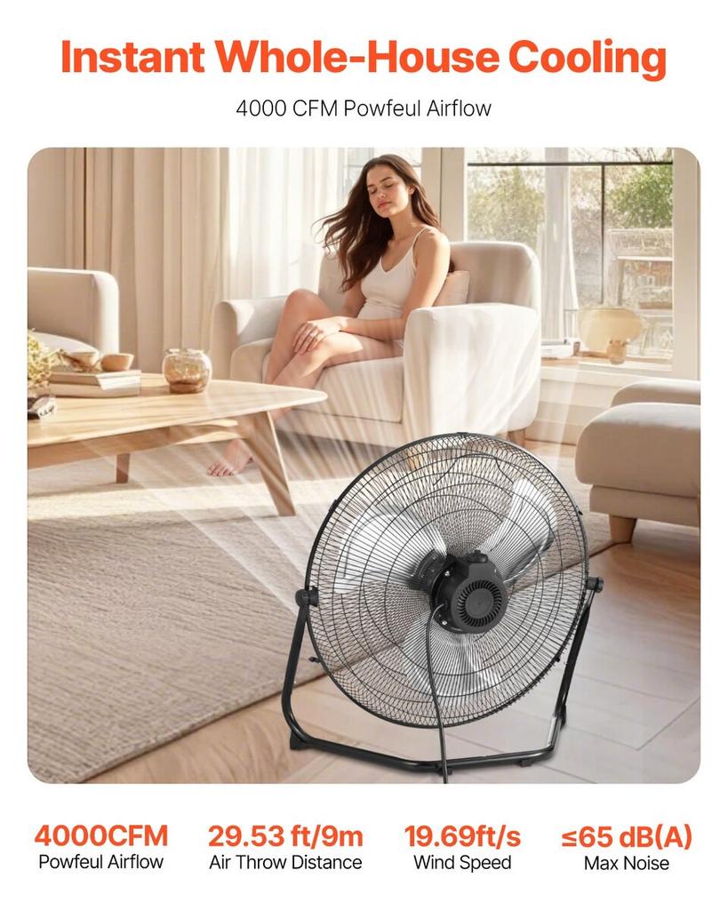 18 In Floor Fan 3 Speed 360° Adjustable Tilt High-Velocity Industrial Fan